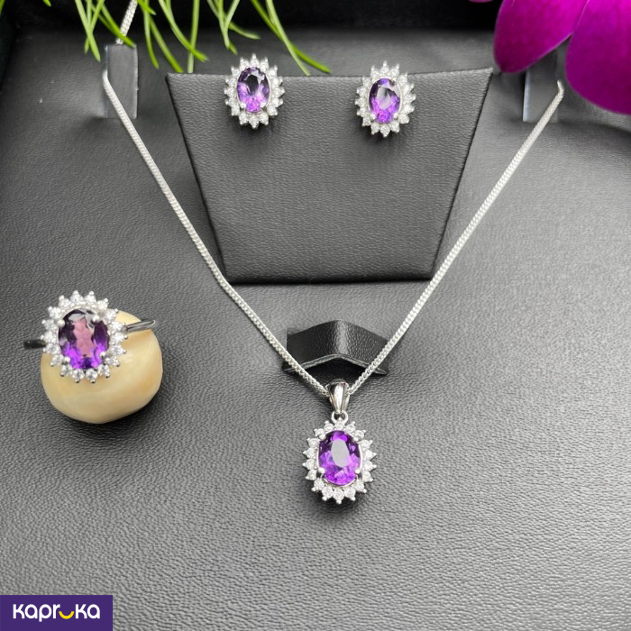 Natural Amethyst Gemstone Jewellery Full Set 925 Sterling Silver