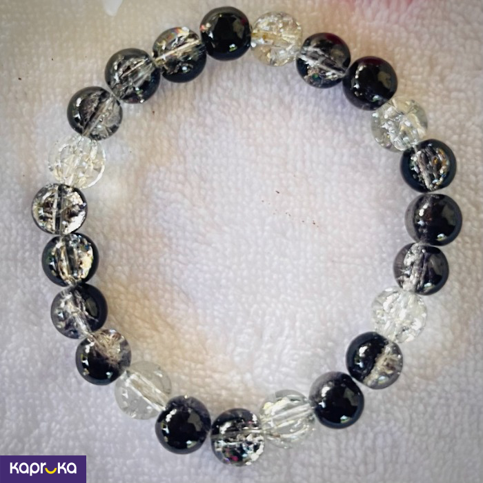 Black Agate And Clear Quartz Beaded Bracelet - Crystal Fashion -