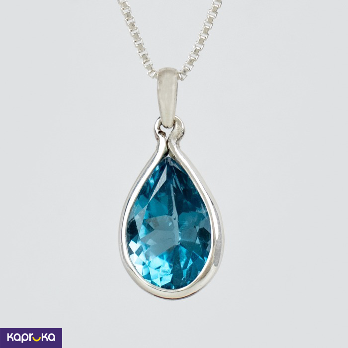 925 Silver Natural Blue Topaz Womens Pendant And Chain Necklace